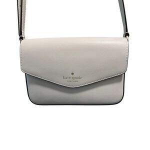 Kate Spade White Leather Envelope Snap Closure Pockets Crossbody Strap Purse
